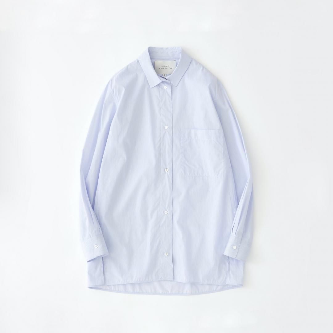 STUDIO NICHOLSON / WIRTH SHIRT IN BLUE STRIPE - HOEK STUDIO NICHOLSON / WIRTH SHIRT IN BLUE STRIPE - HOEK