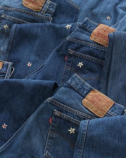 SHANANA MIL】Used Made In USA Denim『Hand Embroidery Daisy』 SHANANA MIL】Used Made In USA Denim『Hand Embroidery Daisy』