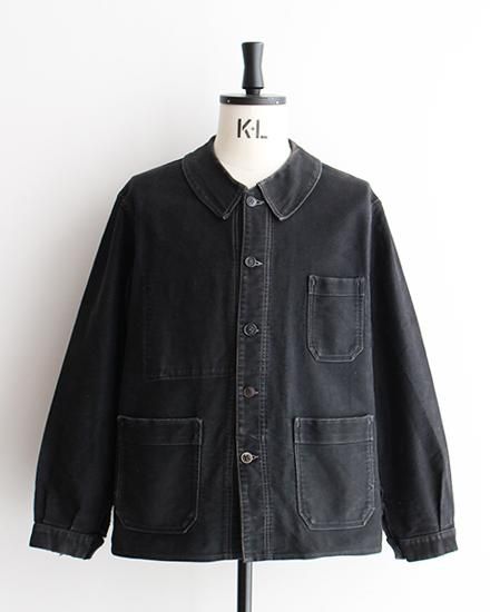 【VINTAGE】40-50s French Black Moleskin Work Jacket / デッドストック フレンチ ブラックモールスキン  ジャケット