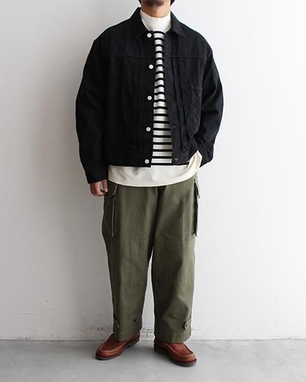 Blurhms Root Stock ボーダーバスクシャツ, Inkblack × Natural