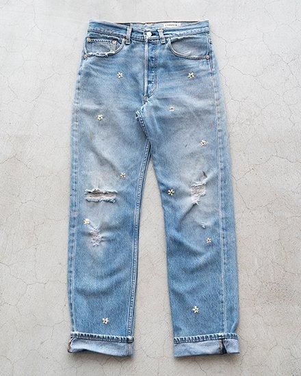 SHANANA MIL】Used Made In USA Denim『Hand Embroidery Daisy』 SHANANA MIL】Used Made In USA Denim『Hand Embroidery Daisy』