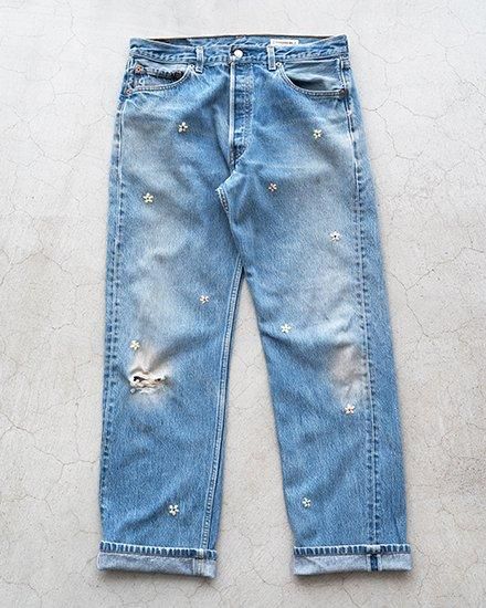 SHANANA MIL】Used Made In USA Denim『Hand Embroidery Daisy』