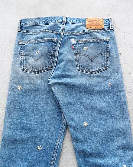 SHANANA MIL】Used Made In USA Denim『Hand Embroidery Daisy』