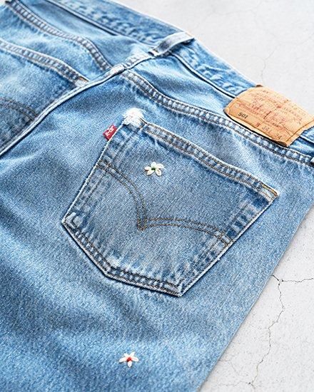 SHANANA MIL】Used Made In USA Denim『Hand Embroidery Daisy』