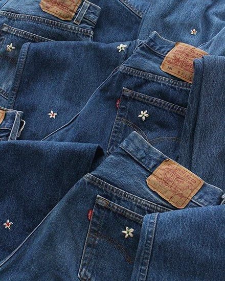 SHANANA MIL】Used Made In USA Denim『Hand Embroidery Daisy』