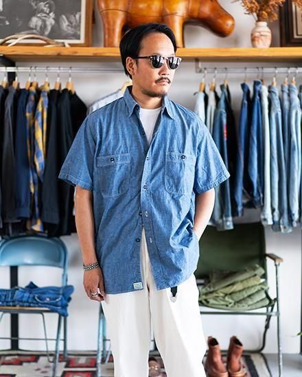 美品 オアスロウ 半袖 シャンブレーシャツ ボックスシルエット 4(XL) 美品 オアスロウ 半袖 シャンブレーシャツ ボックスシルエット 4