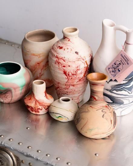 【VINTAGE】 NEMADU POTTERY 陶器　花器 Vintage Nemadji Pottery Vase: Brown Swirls, Indian Head