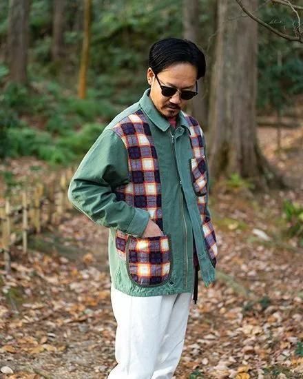ジレ gilet 古着 リメイクシャツ パッチワーク 迷彩 redad / レダッド】Combination Zip Blouson “Military
