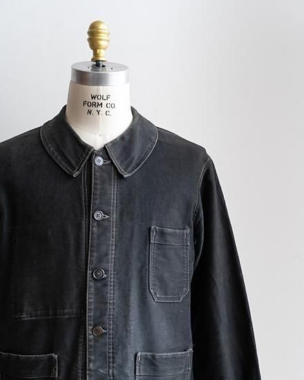 VINTAGE】40-50s French Black Moleskin Work Jacket / デッドストック