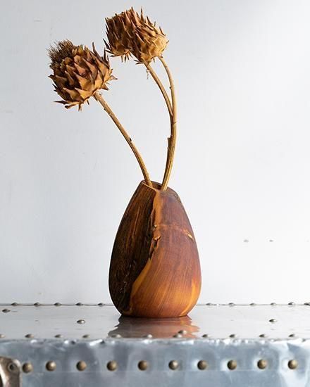 VINTAGE】'92 Hand-Carved Split Wood Vase ”Made In USA