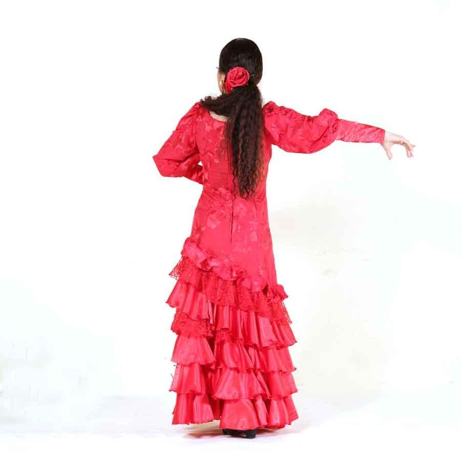 SALE☆フラメンコ衣装ワンピース　フローレスつき フラメンコ衣装 ワンピース (ブラウン)アメリカンスリーブ 花柄