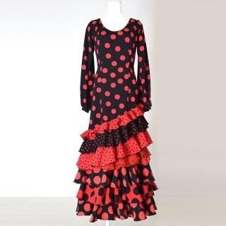 MT3031 7段斜めフリルワンピース＜margarita＞ブラック・レッド水玉 ＜☆オーダー☆可！＞2L-140【lunares】