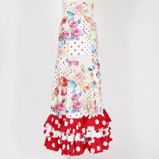 MF1041 ハイウエスト後上がりフリルスカート＜lirio＞ホワイト・レッド花柄 
＜☆1点もの☆＞2L-100