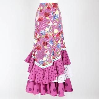 MF3051 V字フリルスカート＜genciana＞グレープ花柄＜☆１点もの☆＞2L-95 