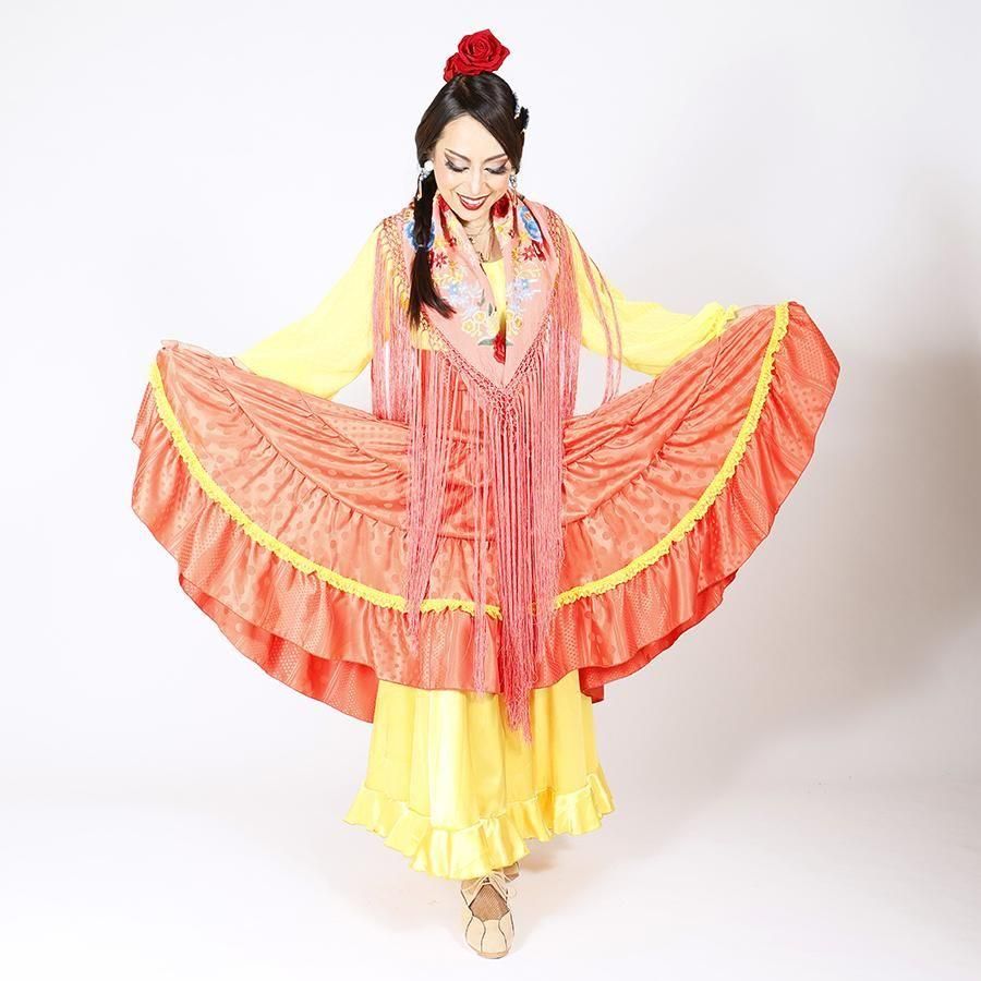 美品 フラメンコ衣装】カーキ MARIA ROSA ファルダ ボランテ 緑