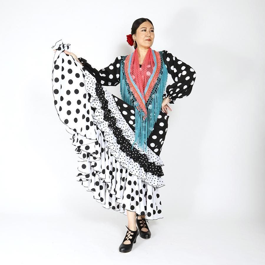 マリキータ　フラメンコ衣装 ピンクと黒の水玉 MariQuita,マリキータ,フラメンコ, 衣装, ドレス, ワンピース
