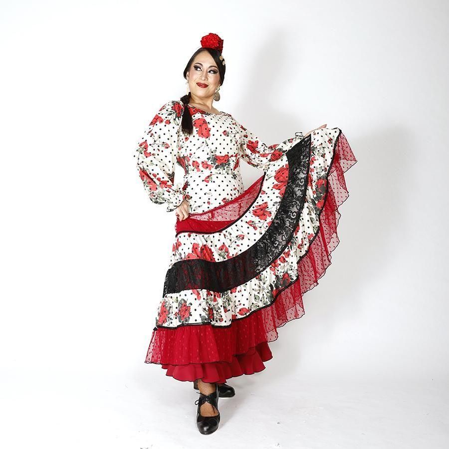 フラメンコ　ツーピース　フラワープリント ネイビー NEW&再入荷！ - MariQuita フラメンコショップ