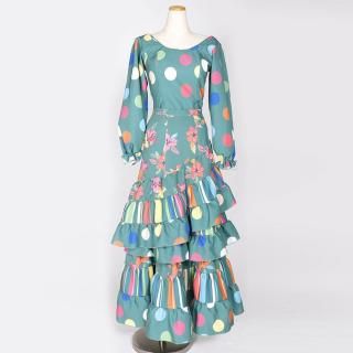 フラメンコ　ツーピース　フラワープリント ネイビー NEW&再入荷！ - MariQuita フラメンコショップ