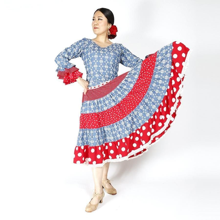 ドレス 衣装 ワンピース 和柄 花柄 フリル レース パッド付き フラメンコ フラメンコ衣装 ワンピース 花柄レース アメリカンスリーブ 花柄