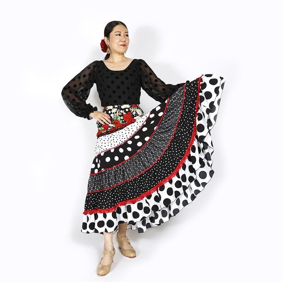 フラメンコ スカート 花柄 水玉模様 フラメンコ 巻きスカート 花柄×水玉 オレンジ×イエローグリーン