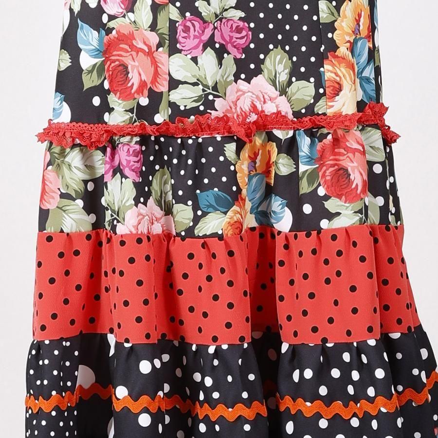 フラメンコ スカート 水玉と赤の花柄 フラメンコのファルダはMariQuitaで。