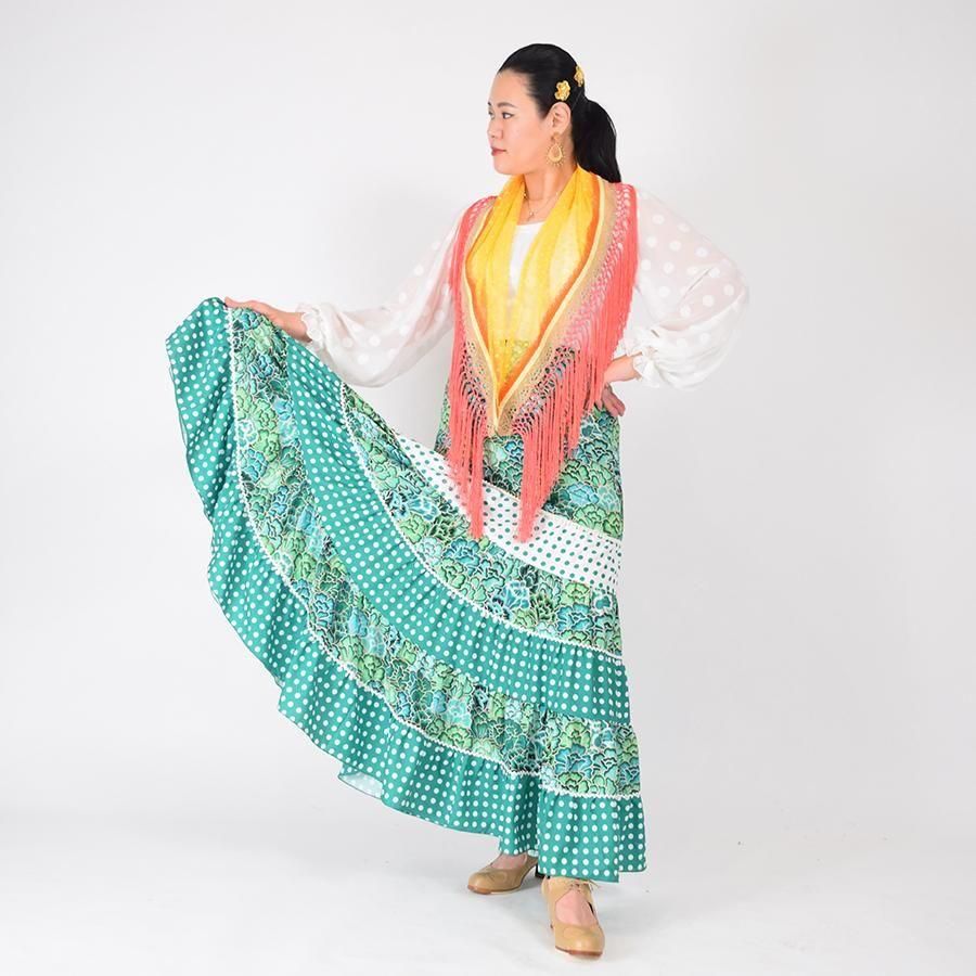 【フラメンコ】 スペイン製 ストレッチマーメイド・ボランテ付きファルダ 希少スペイン産フラメンコファルダ マーメイドLサイズ - メルカリ