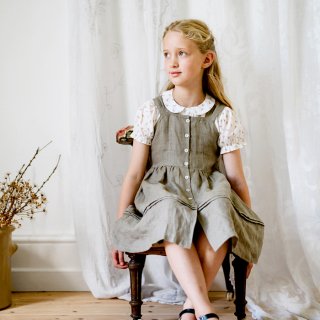 Little Cotton Clothes | Laurie Pinafore - Linen in Clary Sage | 2-3y〜7-8y