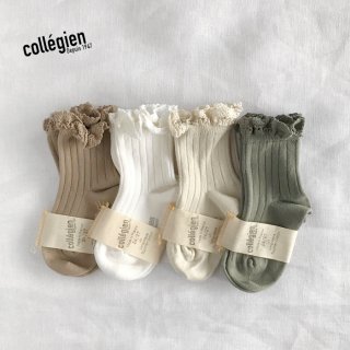 COLLEGIENLili  | Lace Trim Ribbed Ankle Socks