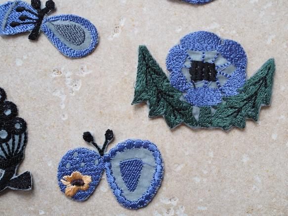 AMBERオリジナル刺繍レース ブルー 1パターン40cm 北欧 モチーフ