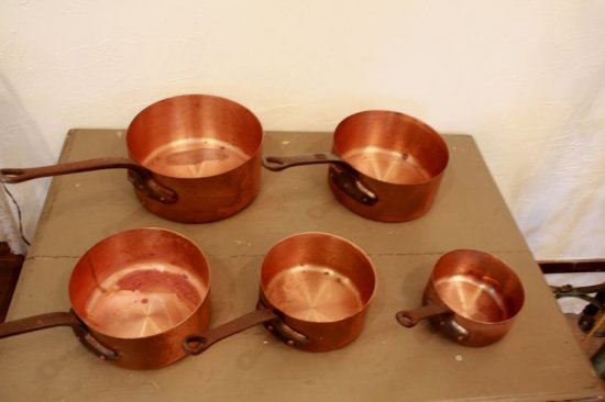 フランスアンティーク 銅鍋5個セット 片手鍋-ブロカントデザミ