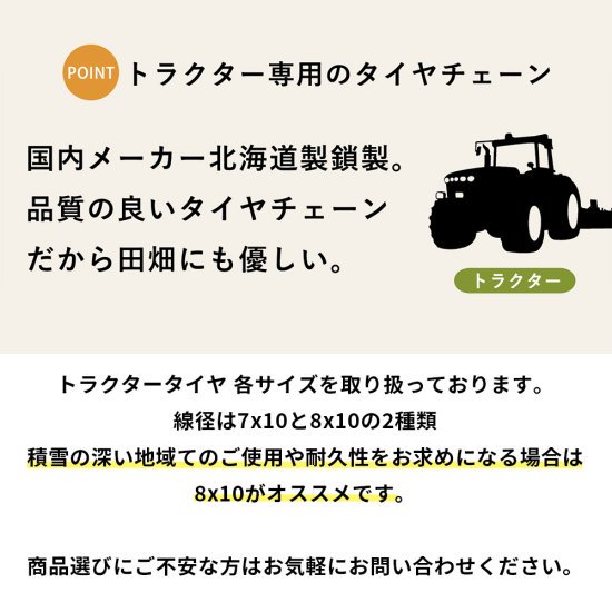 北海道製鎖 農耕用タイヤチェーン T1128 12.4 11.-28 線径7×10 1ペア価格(タイヤ2本分)｜ゴムクロワン