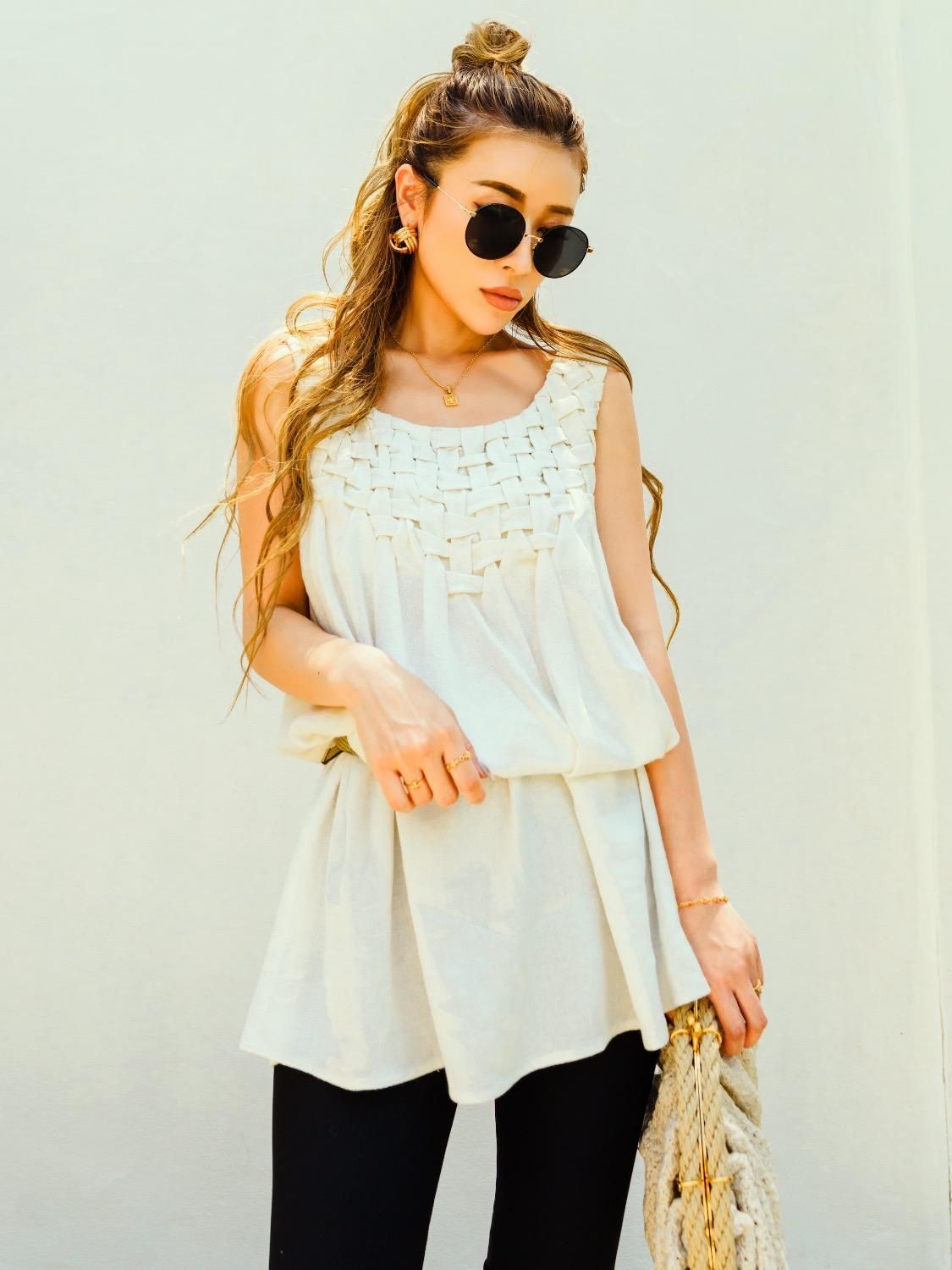 Smocking No-sleeve Tunic - GlamLips Smocking No-sleeve Tunic - GlamLips