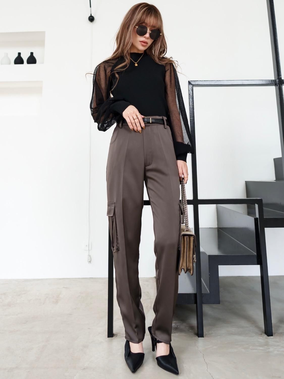 サテン Tapered カーゴパンツ - GlamLips