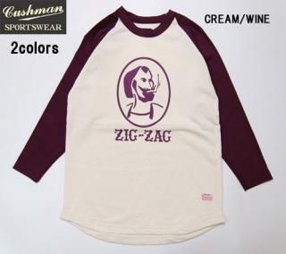 クッシュマン CUSHMAN 26852 7oz 3/4 SLEEVE BASEBALL TEE (ZIG-ZAG) ラグランTシャツ 7分丈
