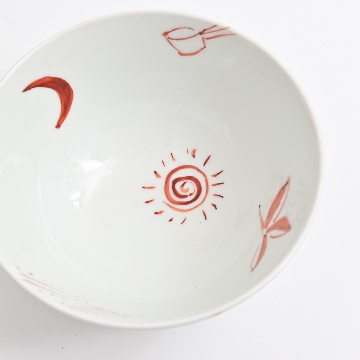 真葛 在銘 赤絵福字 碗 φ17.5cm 共箱 旧家蔵出