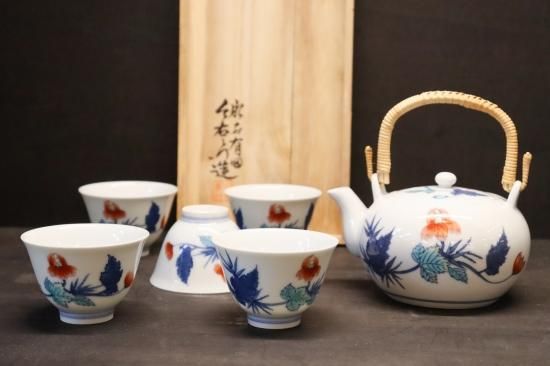 人間国宝】十三代今右衛門作 錦芥子絵茶器(仙茶5個、土瓶1個 人間国宝】十三代今右衛門作 錦芥子絵茶器(仙茶5個、土瓶1個