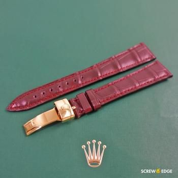 ロレックス純正 SWISS Dバックル Jean Claude Perrin特注 クロコ革バンド ボルドー色 17mmケースラグ