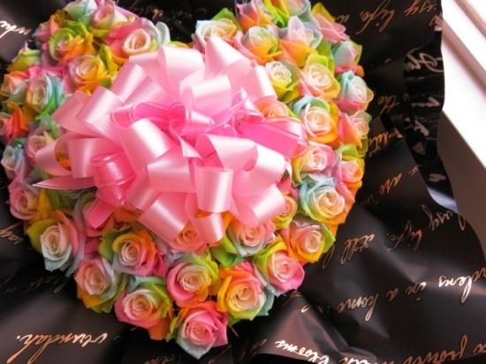 レインボーローズ入りプリザーブドフラワー ハートの花 フラワー