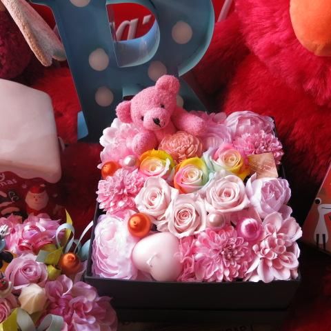 [祝い花束]くまちゃん付き(赤色orピンク)バラ お取り寄せ オリジナルフラワー ローズブーケくまちゃん レッド