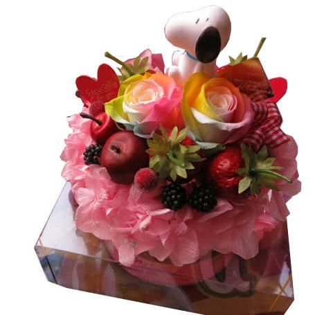 スヌーピー入り 花 フラワーギフト ケーキ レインボーローズ プリザーブドフラワー入り スヌーピーマスコット1 ケース付き スヌーピー入り 花 フラワーギフト ケーキ レインボーローズ プリザーブドフラワー入り スヌーピーマスコット1 ケース付き