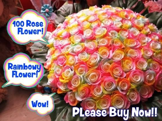 プリザーブドフラワー108本の花束。レインボーローズ108本でプロポーズ。