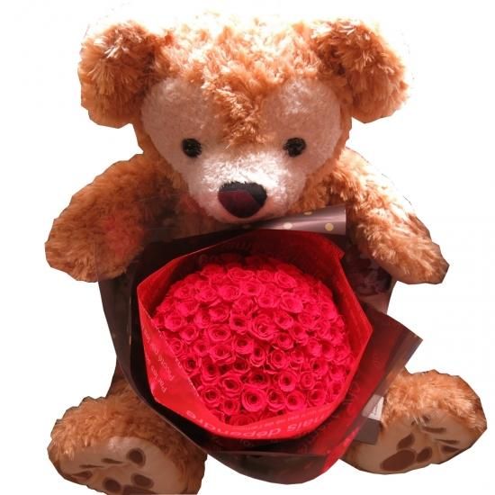 プロポーズにぴったり ダッフィーぬいぐるみと花束 プリザーブドフラワー バラ108本 プロポーズ にサプライズなプレゼント プロポーズにぴったり ダッフィーぬいぐるみと花束 プリザーブドフラワー バラ108本 プロポーズ にサプライズなプレゼント