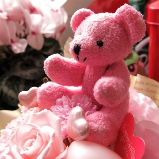 【当店一番人気】 可愛いくまちゃん入り 花束風 プリザーブドフラワー入り ギフト 花束・アレンジメント