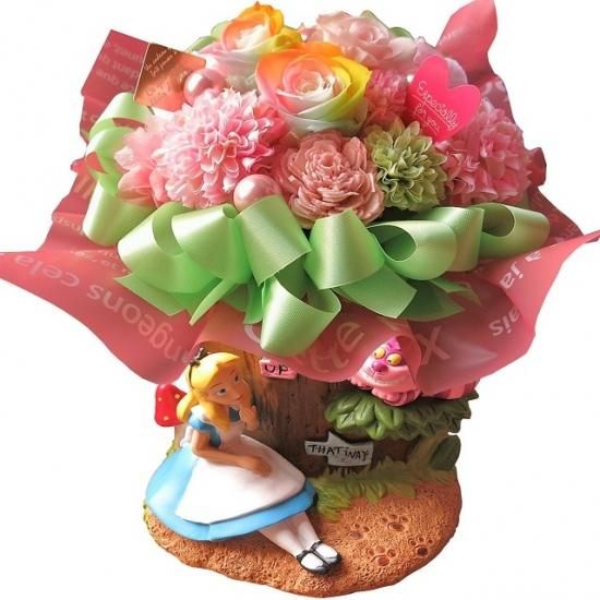 不思議の国のアリス アリス チシャ猫 プランター 花束風 レインボーローズ プリザーブドフラワー入りフラワーギフト クリアーケース付き 不思議の国のアリス アリス チシャ猫 プランター 花束風 レインボーローズ プリザーブドフラワー入りフラワーギフト クリアーケース付き
