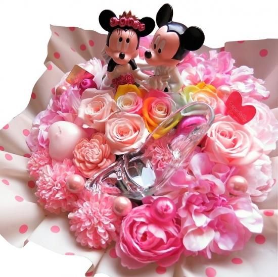ガラスの靴 結婚祝い ディズニー 花 ミッキー ミニーフィギュア