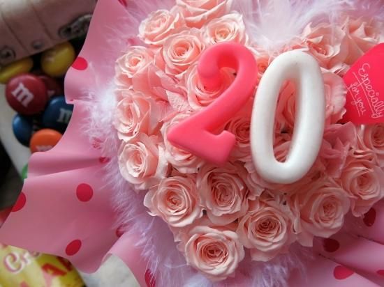 数字入り ハート 花束風 プリザーブドフラワー ピンクバラ