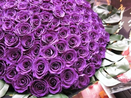 古希お祝い 紫バラ 70本 花束 枯れない ミニローズ プリザーブド