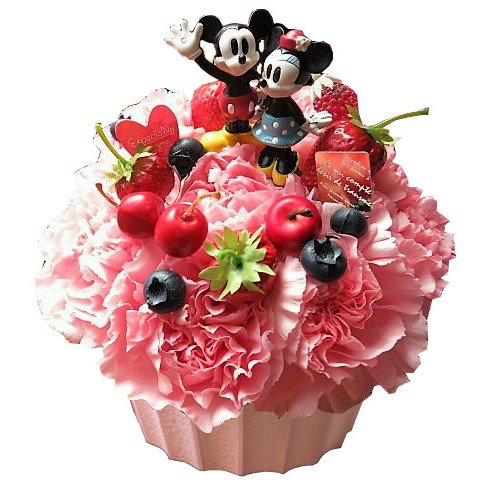 ディズニー フラワーギフト ミッキー ミニー 花 フルーツいっぱいのケーキのフラワーアレンジメント 生花使用