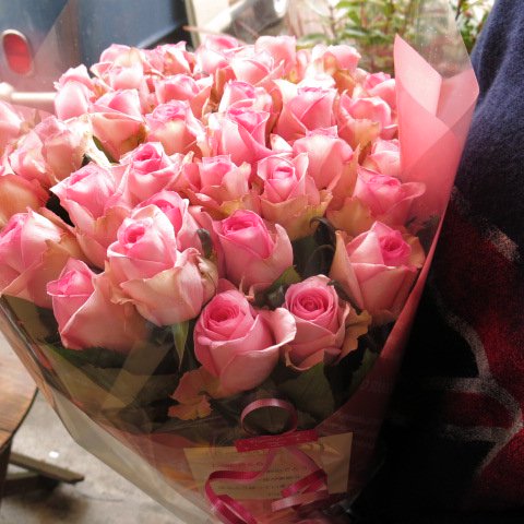 記念日のプレゼント ピンクのバラ入り お好きな本数の花束