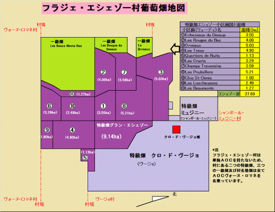 フラジェ・エシェゾー村葡萄畑地図,エシェゾー小区画地図 フラジェ・エシェゾー村葡萄畑地図,エシェゾー小区画地図
